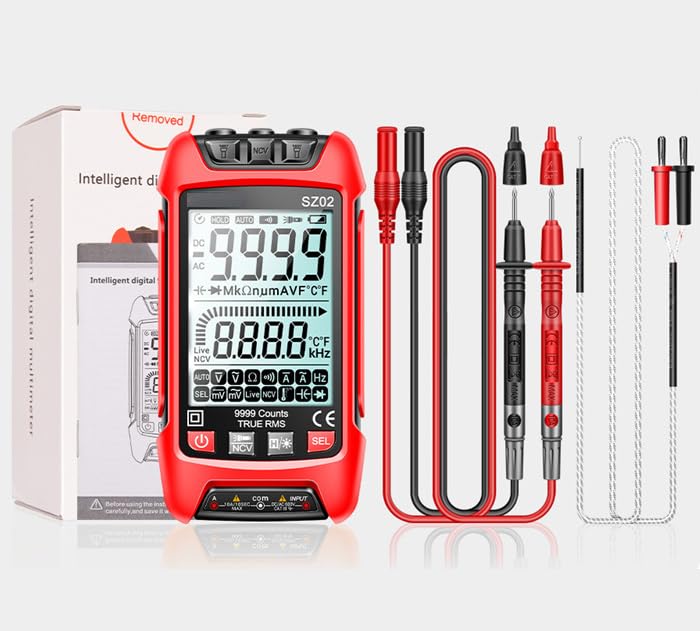 Multimètre, testeur de tension numérique, TRMS 9999 compteur voltmètre mesure courant AC/DC courant, tension, NCV, résistance, continuité, capacité,...