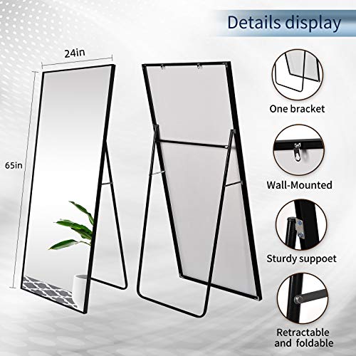 Conguiliao Full Length Mirror, 65" × 24" Standing Body Mirror, Large Floor Mirror, Full Standing Mirror, Standing Hanging Or Leaning, Wall-Mounted Mirror Dressing Mirror, Aluminum Alloy Frame, Black #TOP7