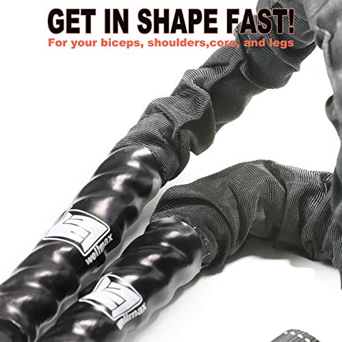 Wellmax Heavy Duty Battle Rope with Portable Anchor Kit, 1.5 inch by 30ft, Perfect for Muscle Training Exercise, Fitness, Cardio Workout and Crossfit