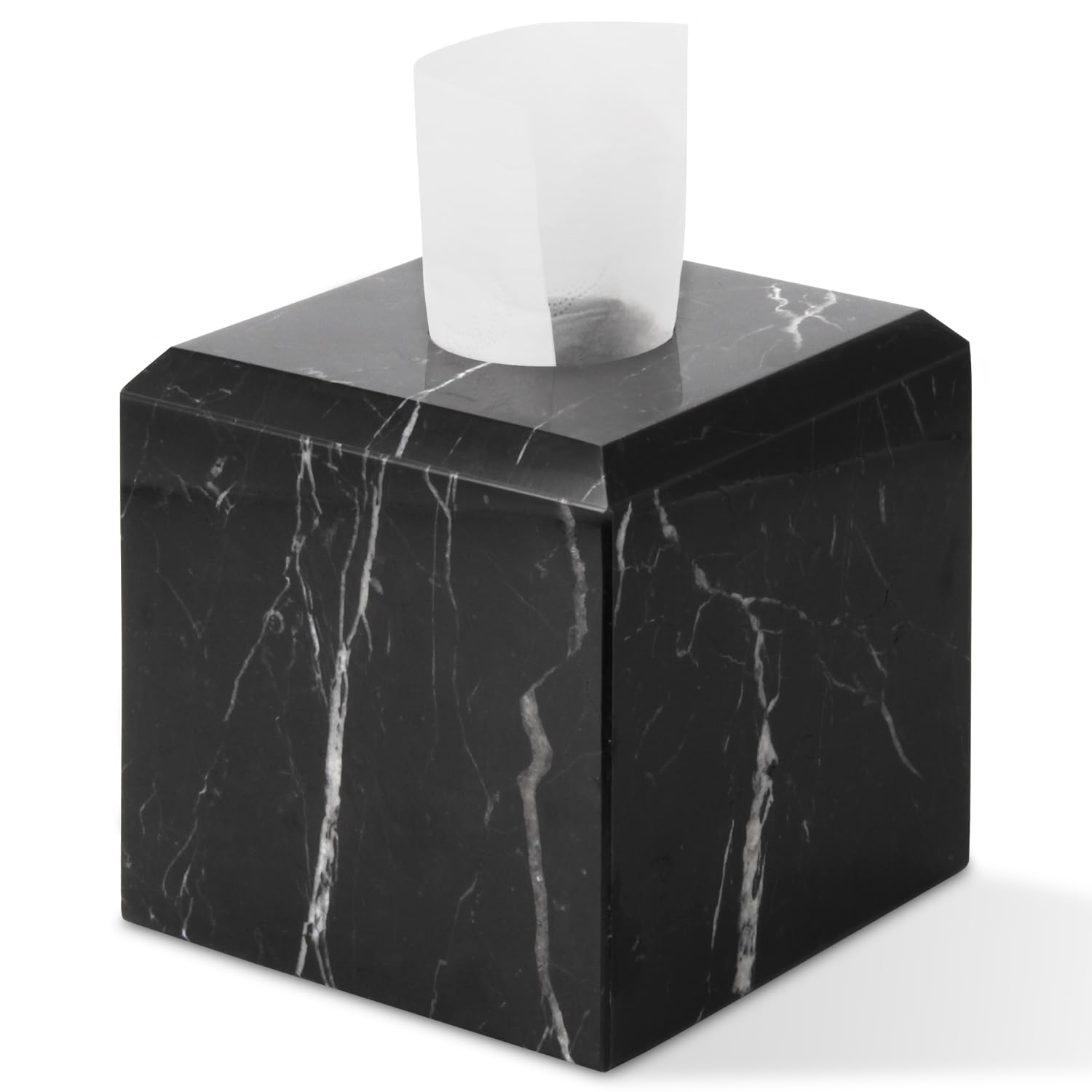 Housse de Boîte à Mouchoirs en Marbre Naturel, Marquina Noire, 14x14x14cm