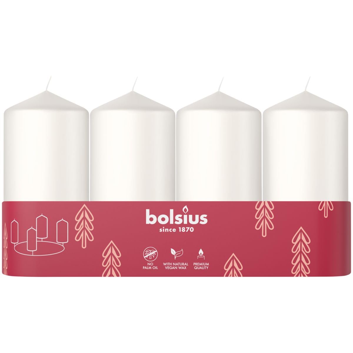 Bolsius Smooth Pillar Candles - Set of 4 - White - 3.9″ × 1.9″ - Decorative Candles - Long Burning Time - Unscented - with Natural Plant Wax - Without Palm Oil