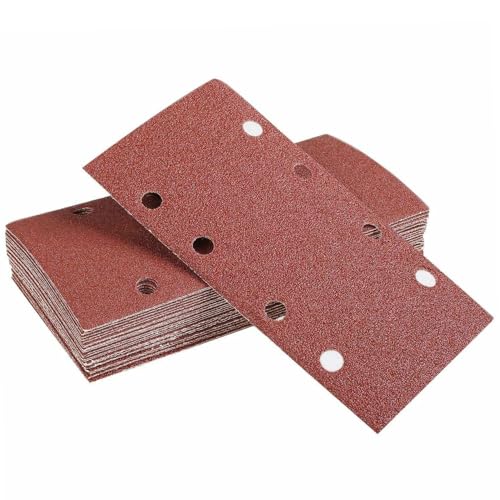 50 Piezas Papel de Lija de 8 Agujeros, Almohadilla de Lija Rectangular de Grano 120, con Velcro, Lijado Fino, para Lijadoras Rectangulares y Discos de Lija (185 × 95 mm) (120#)