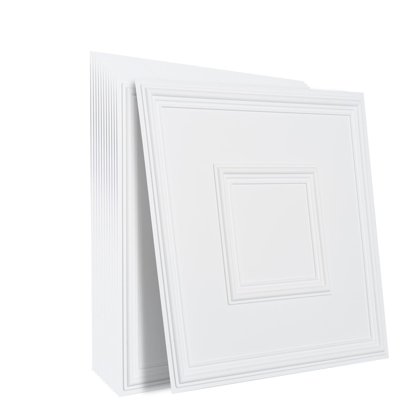 VEVOR Dalles de Plafond PVC, Lot de 12, Tuiles de Plafond Plastique à Coller, 605x605 mm, Installation Découpe Facile, Revêtement de Plafond pour Décoration de Maison, Bureau, Motif Géométrique, Blanc