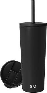 Simple Modern Classic Tumbler 24oz Insulated Stainless Steel with Straw & Flip Lid | Leakproof Travel Mug for Hot/Cold Drinks Midnight Black