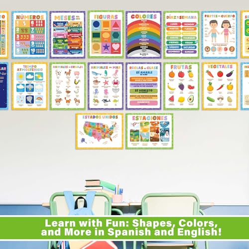 Wallbuddy 16 pôsteres educativos espanhóis para crianças em idade pré-escolar | Pôster de alfabetos