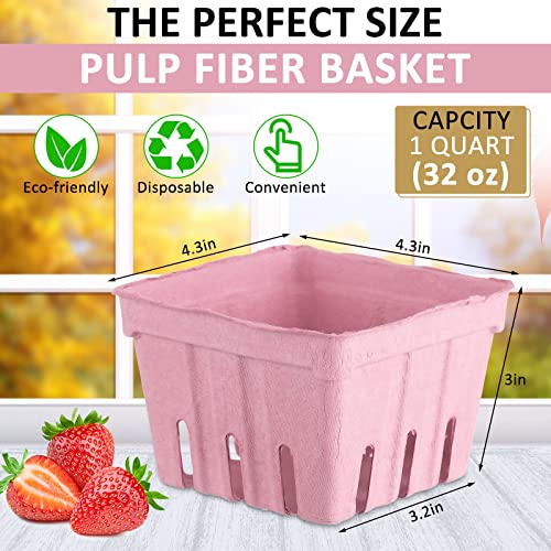 150 Pack Molded Pulp Fiber Berry Baskets, 4.3 x 4.3 x 3 Inch 1 Pint Produce Vented Containers Strawberry Fruit Baskets for Vegetable Food Farmer Market Grocery Stores, Pink by Amyhill - Image 2