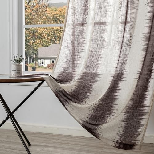 Image of MYSKY HOME 95 Inch Curtains Light Filtering Privacy Curtains & Drapes for Patio Door Living Room, Lines Linen Look Fabric Bohemian Draperies Soft Touch Decorative Curtains, 50 inch x 95 inch, Red, 2 PCs