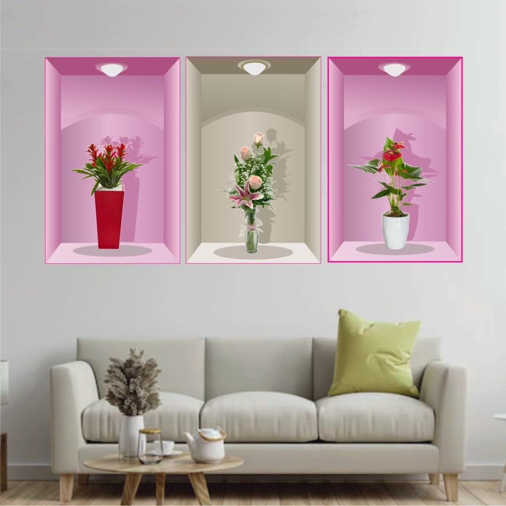 Design Decor 3 Pieces 3D Abstract Flower Pot Wall Sticker 30Cm X 46Cm Colour - Multicolour Self Adhesive Vinyl (B0CPSYTMZ2) Amazon Price History, Amazon Price Tracker