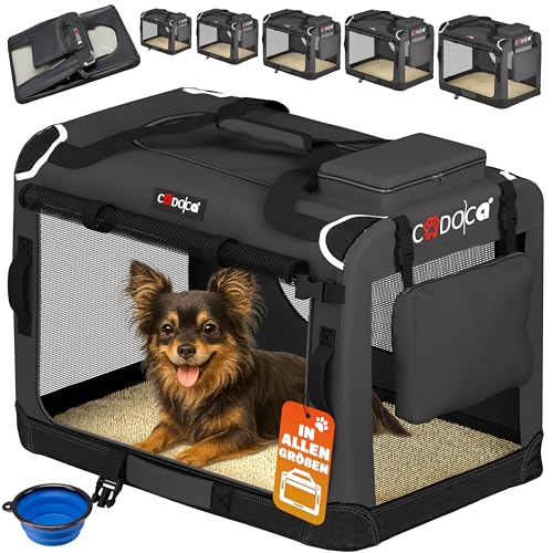 CADOCA® Hundebox faltbar Transportbox S 50x34x36cm robust atmungsaktiv Transporttasche Auto Rückbank Haustiertransportbox Hundetragetasche Anthrazit