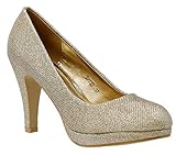 Cierre: sin cierre Zapatos de tacón alto con tacón en bloque para mujer, color Dorado, talla 40 EU