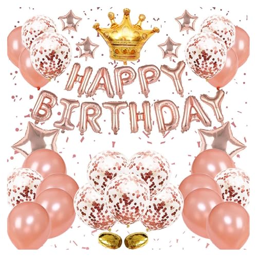 Happy Birthday Decorazione in oro rosa, set di decorazioni di compleanno per ragazze e donne, palloncini a elio, decorazione per compleanno donna, Happy Birthday, ghirlanda, striscioni, palloncini in