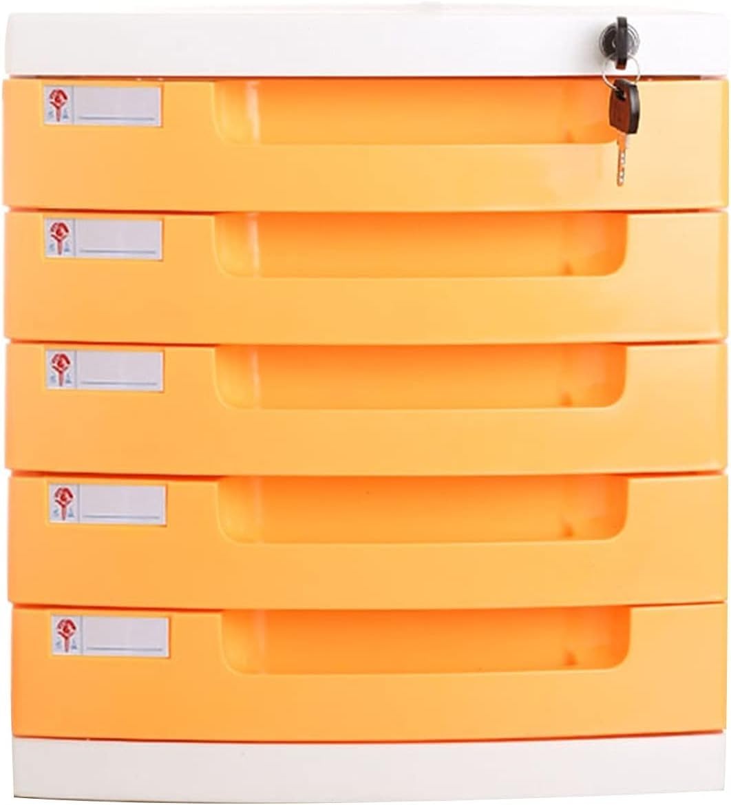 noxozoqm Plastic Storage Drawers Desk Storage Unit Organizer Lockable File Cabinet A4 Box For Office(Color:A,Size:5 drawers)