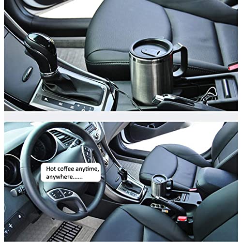 Image of 12V Car Heating Cup, 450ml Stainless Steel Travel Electric Coffee Mug, Insulated Heated Preservation Mug with Car Heated Function