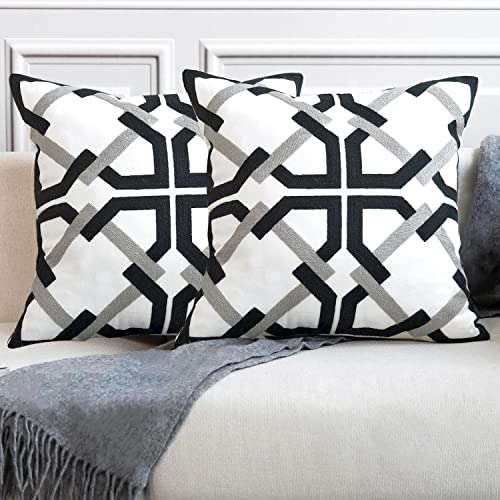 SUNBEAUTY Housse de Coussin 45x45cm Noir et Blanc Géométrique Decoration Housse d'oreiller Coton Gris Noir Taie Coussion 2pcs Throw Pillow Cases pour Maison Canape Salon Chambre Lit Bureau Voiture
