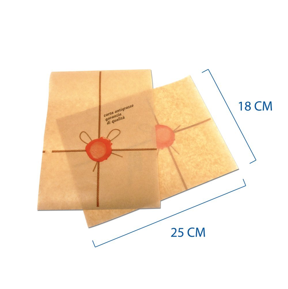PZ 1000 FOGLIETTI IN CARTA ANTIGRASSO CM 18 X 25 MARRONE BROWN PAPER PER PIADINA PANINI HAMBURGER PIZZA E TOAST FOGLIO POLITENATO