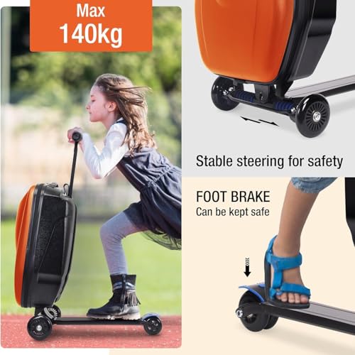 Scooter de equipaje para montar – Maleta rígida plegable 2 en 1 para niños, carrito de viaje multifuncional y combo de scooter, Orange