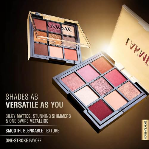 Image of LAKME 9 in 1 Eyeshadow Palette, Sunkissed, 11.7g, for Captivating Eye Looks, with One-Stroke Payoff & Smooth Texture, Matte Shimmer and Metallic, Blendable & Buildable, for Women (Pack of 3)