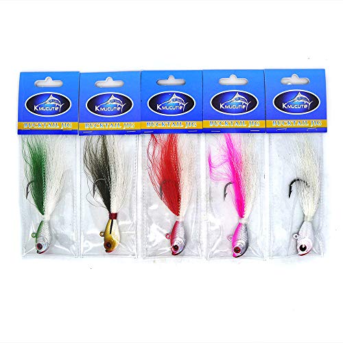 Kmucutie 5 Pcs Glow Bucktail Jigs Saltwater Or Freshwater Bait ，For Bass Flounder Fluke Striper Fishing Lure (Mixed Color B, 1 Oz) #TOP7
