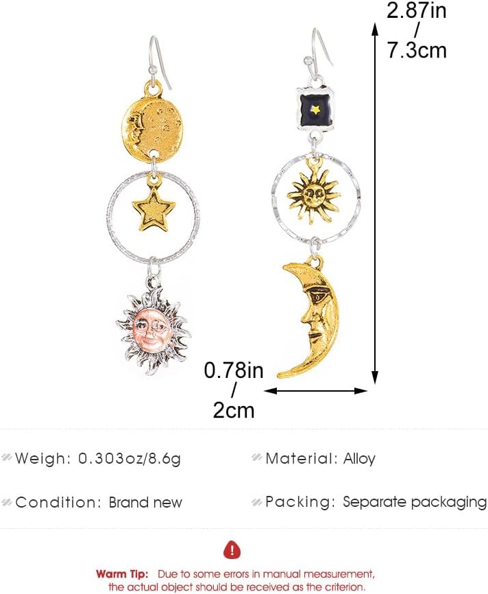 Boho Sun Moon Star Earrings for Women Vintage Asymmetric Celestial Dangle Drop Earrings Party Jewelry - Image 5