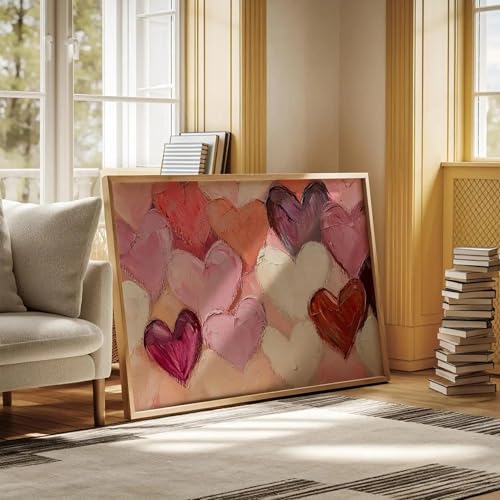 Cœurs roses et rouges pour salon en toile abstraite cadeau romantique unique