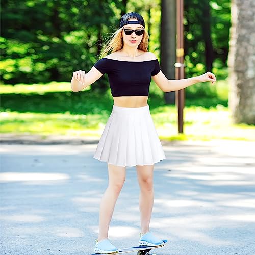 Rbenxia Womens Girl High Waisted Pleated Skirt A-Line Mini Skirt School Uniform Skater Tennis Skirts with Lining Shorts (White, Medium) - Thumbnail 6