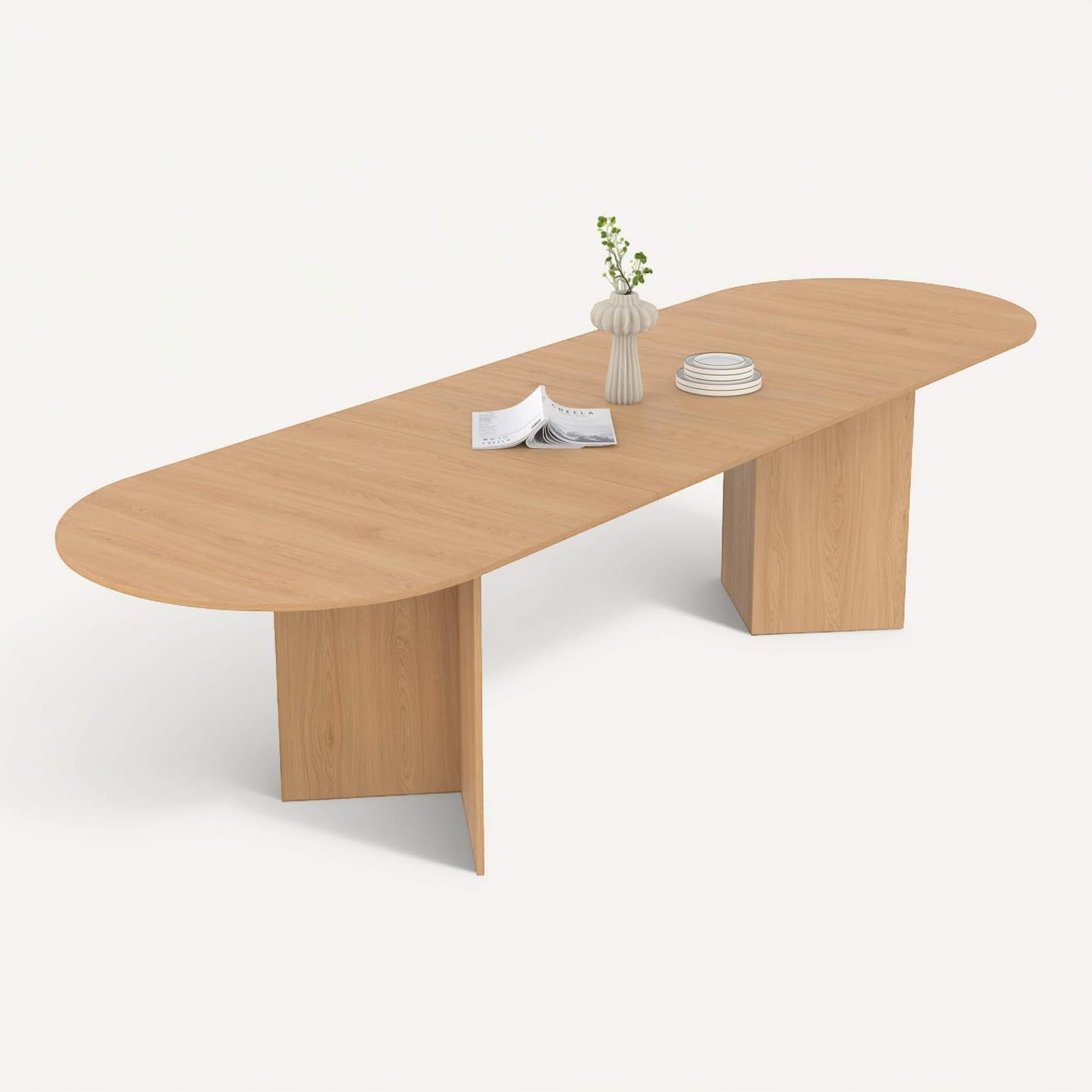 IDMarket – Mesa de comedor extensible, ovalada, 6-12 personas, madera de haya, 200-300 cm