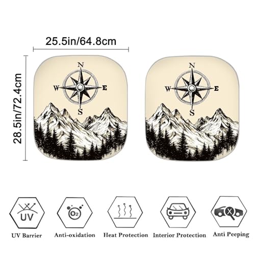 Image of Mountain Compasses 2 Piece Foldable Car Windshield Sun Shade Front Windshield Shade for Sun Auto Interior Protector Auto Sun Heat and UV Rays Blocker for SUV Truck Van Sedans