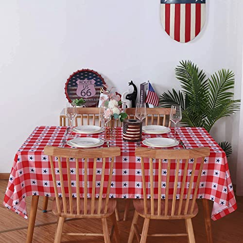 Lushvida American Checkered Rectangle Table Cloth, Polyester Stars Patriotic Plaid Tablecloth, Table Cover Protector For July 4Th Independence Day Party Supply Decor, 60 X 84 Inch #TOP7