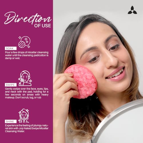 Image of July Micellar Cleansing Water 100ml With Makeup Remover Pad (Pink, Small) | No Rinse Makeup Remover Cleanser | Removes Daily Stubborn Makeup, Waterproof Makeup, SPF & Impurities | All Skin Types