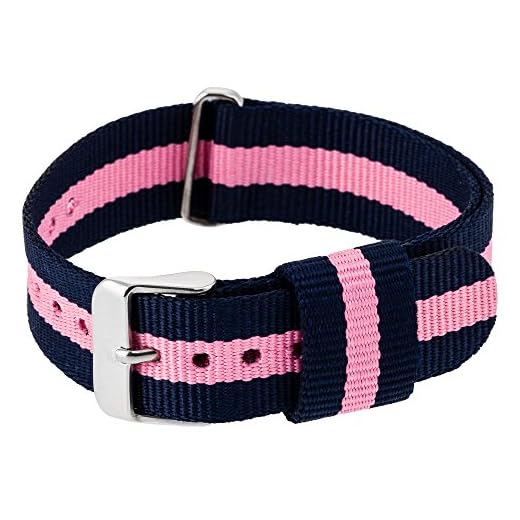 RE:CRON Mujeres Pulsera de Reloj Nylon con Acero Inoxidable Hebilla 18 mm Ancho Compatible con Relojes de Daniel Wellington - Azul obscuro y Rosa