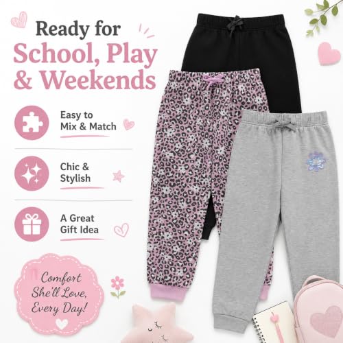 Image of BTween Kids Girls Fashion Stretch Waist Ultra Soft Jogger Pants Set 3 Pack Bundle