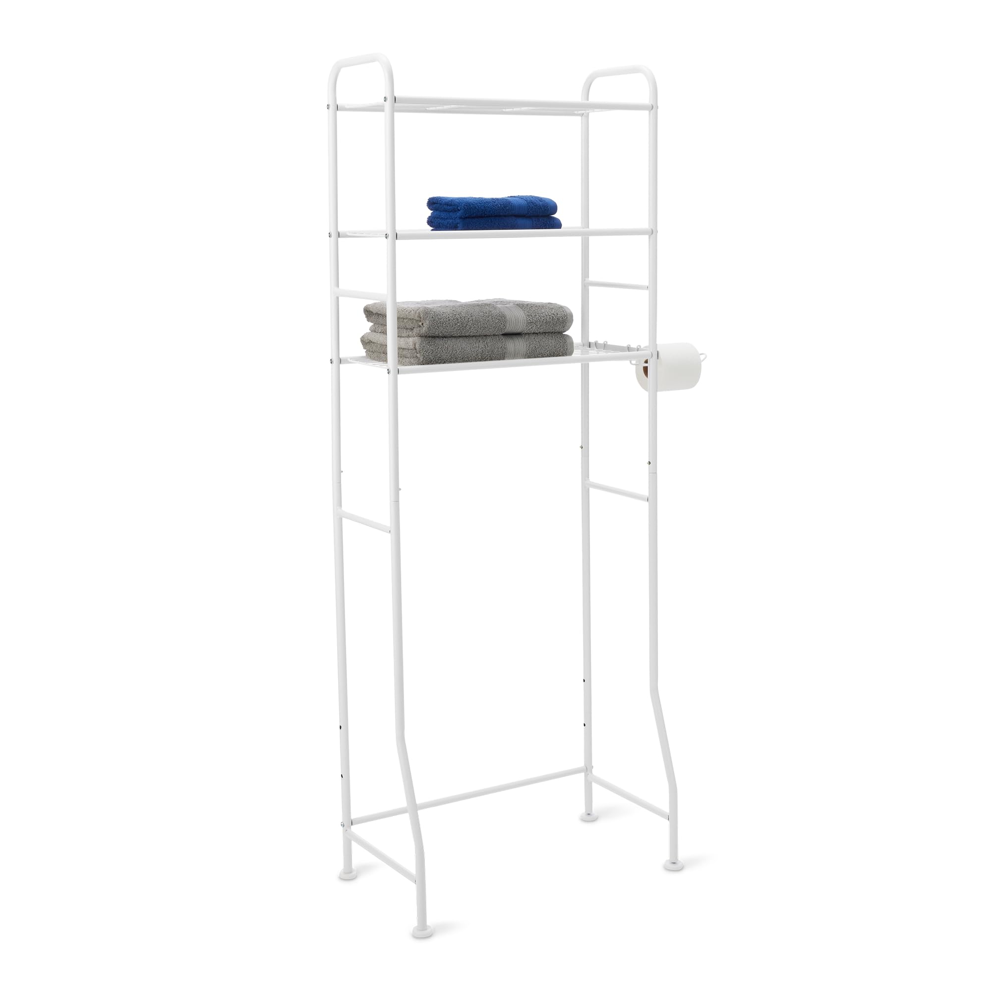 Amazon Basics 3-Stufiges Toilettenregal, Badezimmerregal über der Toilette mit 2 Toilettenpapierhaltern, 35,0cm x 81,0cm x 165,0cm, Weiß