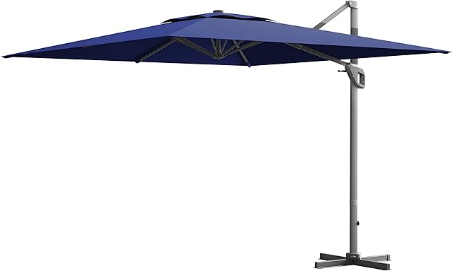 TANGZON Cantilever Garden Parasol, Adjustable 3m Patio Umbrella with Heavy Duty Cross Base, 360° Rotation Function and 4-Level Tilting System, Hanging Umbrella