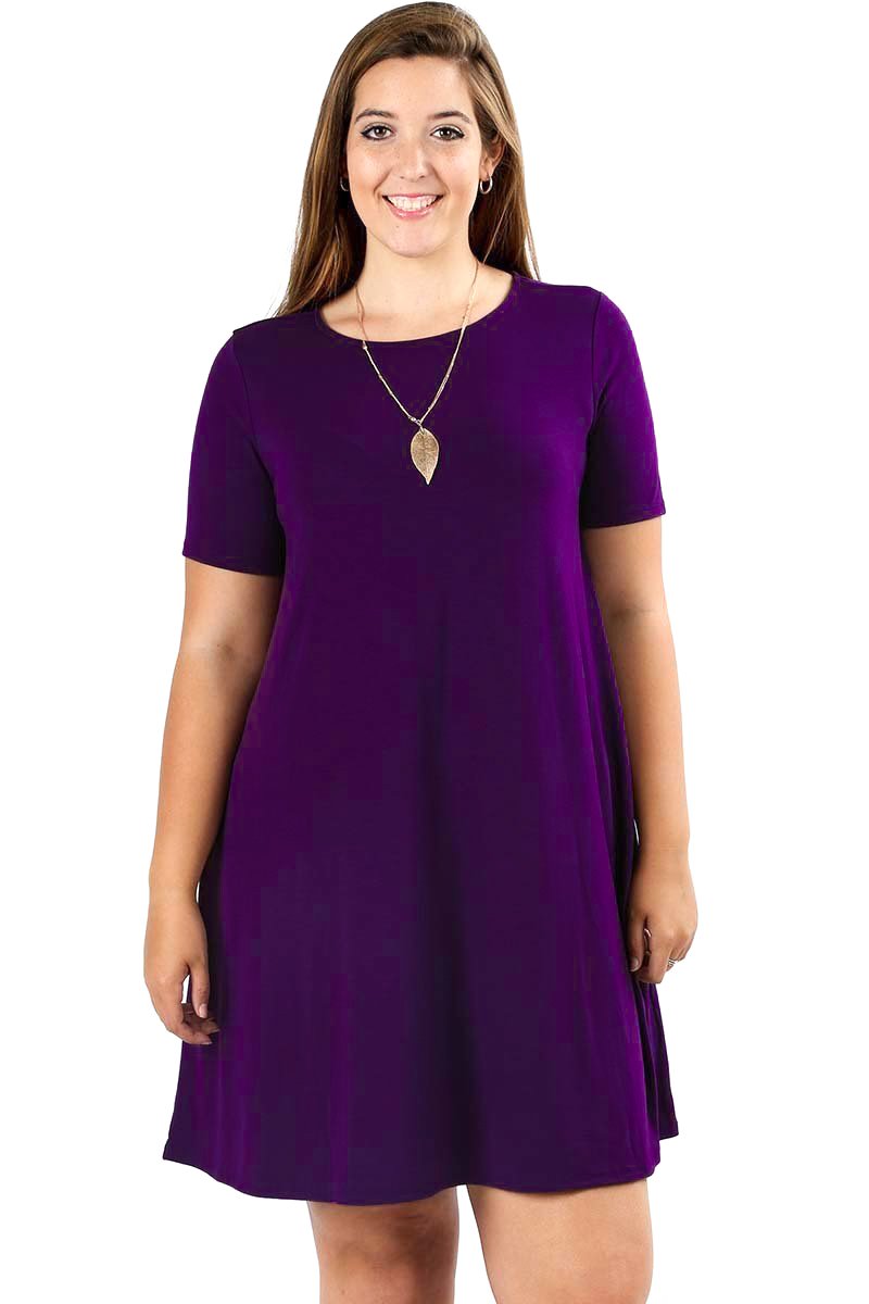 Modern Kiwi Women's Plus Size Short Sleeve Flared Dress with Side Pockets (1X-3X)