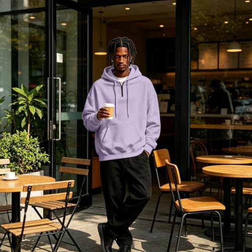 Fleece Hoodie Men Quarter Zip Fleece Lined 1/4 Zip Pullover Kangaroo Pocket - image 7
