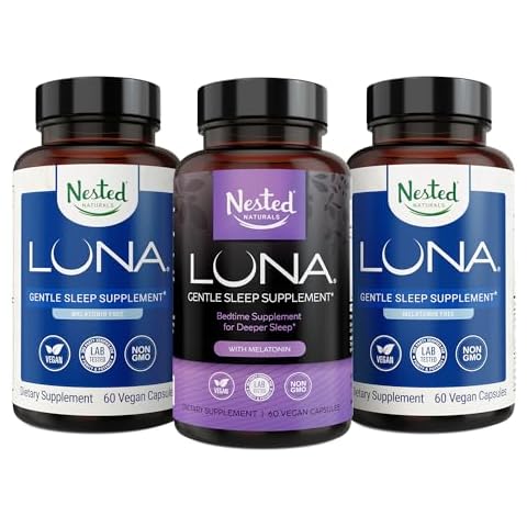 Nested Naturals Luna Melatonin-Free (120 Vegan Capsules) & Luna Natural Sleep Aid with Melatonin (60 Vegan Capsules) for Deep Sleep | Non-Habit Forming Cover