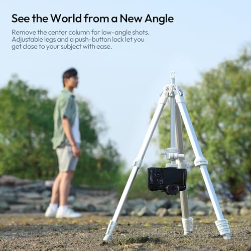 Image of ULANZI Camera Travel Tripod White, 61.5 inch Foldable Aluminum Tripod with UKA Quick Release Plate for Phone Sony Canon Camera, Video Shooting Vlogging Portable Monopod w Phone Clamp Holder Carry Bag