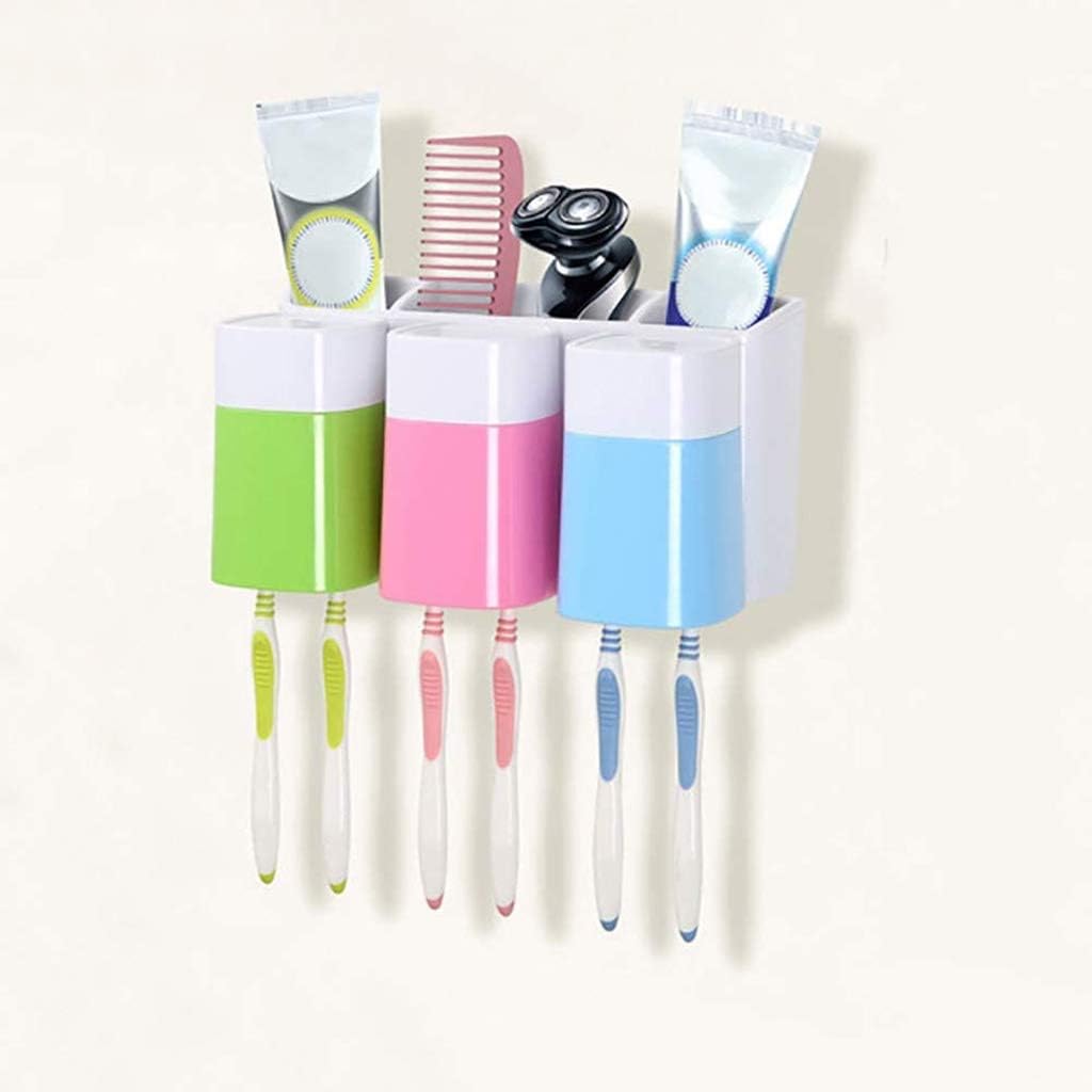 Children's Toothbrush Holder Wall Mounted Adhesive 3 Cup Toothbrush Toothpaste Storage Kit for Bathroom Storage Box