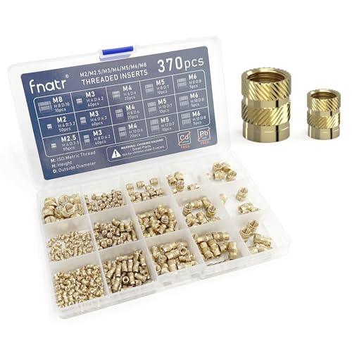 FNATR 370PCS Threaded Inserts Assortment Heat Inserts Kit M2, M2.5, M3, M4, M5, M6, M8 Brass Heat Set Insert Knurled Nuts for Plastic Parts 3D Printing Accessories 3D Printing Tool