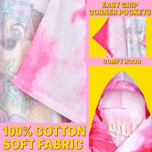 Image of Get Trend Paw Patrol Bath Towels with Hood for Girls, Soft Absorbent Cotton Beach Towel, Swimming Pool Hooded Poncho, Shower Bath Travel Chase Skye for Girls Ages 2-6 (Pink Paw Patrol)