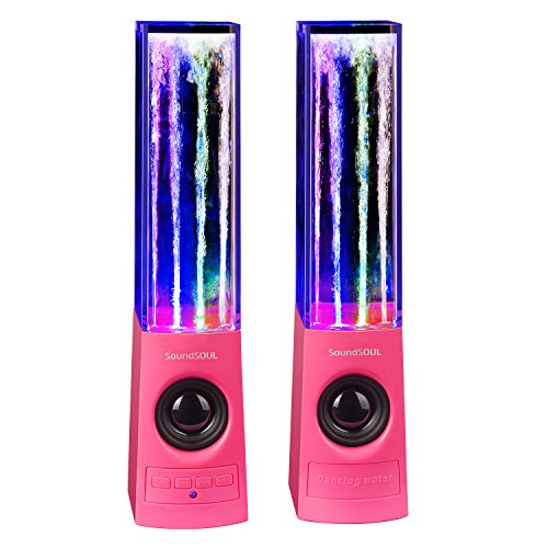 SoundSOUL Water Fountain Speakers Bluetooth Dancing Water Speakers (Dual 3W Speakers, 4 Colored LED Lights, Bluetooth 4.0, Music Control Button) - Pink