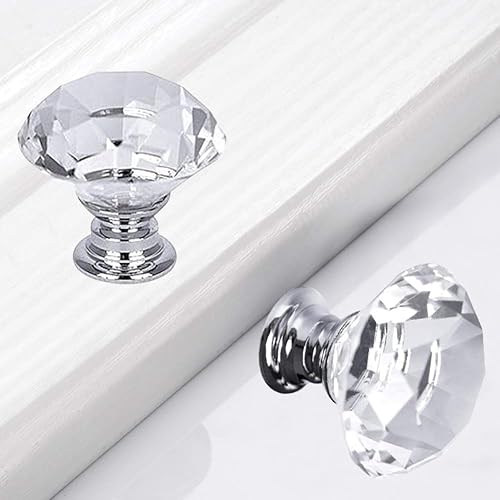 Miniatura 3 de 10 pomos de cristal para gabinete, 1.181 in con forma de diamante, manijas de cajón de cristal blanco transparente para armarios de cocina,