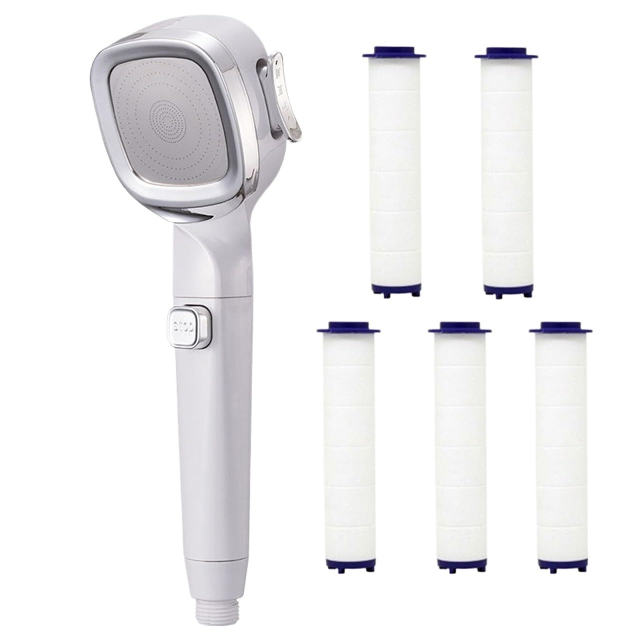 Mqfbnnp White With 5 Filter Shower Head Shower Head 4 Modes High Pressure With Switch On Off Button Sprayer Water Saving Adjustable Nozzle Filter For Bathroom(White With 5 Filter)