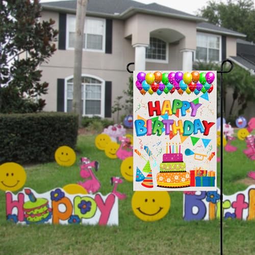 Drapeau de jardin Happy Birthday抗风双面横幅解决户外生日布置难题