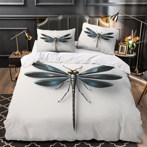 Linge de lit King en microfibre douce avec motif libellule 3D premium