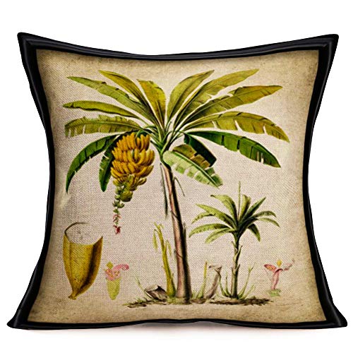 Sharej Set Of 4 Tropical Throw Pillow Covers, Palm Trees And Banana Trees With Black Edge Decorative Square Accent Pillow Cases, 18 X 18 Inches, Cotton Linen #TOP2