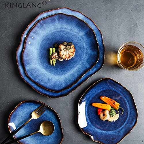 Nordic Ceramic Household Pottery Irregular Salad Platter Klin Glaze Dinner Plat Plate-Set of 4