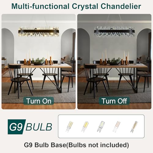 Image of AioTio Modern Crystal Chandelier, L35.4'' Black Rectangle Raindrop Chandelier, 16 Lights Luxury K9 Crystal Oval Ceiling Light Fixture for Kitchen Island, Dining Room, Living Room, Home Office