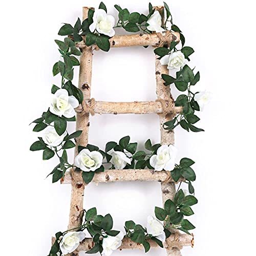 2 Stück weiße künstliche Blumengirlanden zum Aufhängen, künstliche Rosenranken, Pflanzen, DIY-Kranz für Garten, Handwerk, Kunst, Dekoration, Zuhause, Hochzeit, Party, 2,5 m