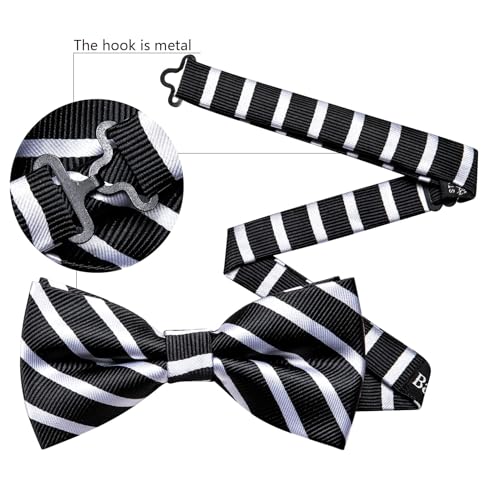 Image of YOHOWA Paisley Striped Men Bow Tie Pre-Tied Formal Adjustable Colorful Bowties Handkerchief Cufflinks Set Wedding Party